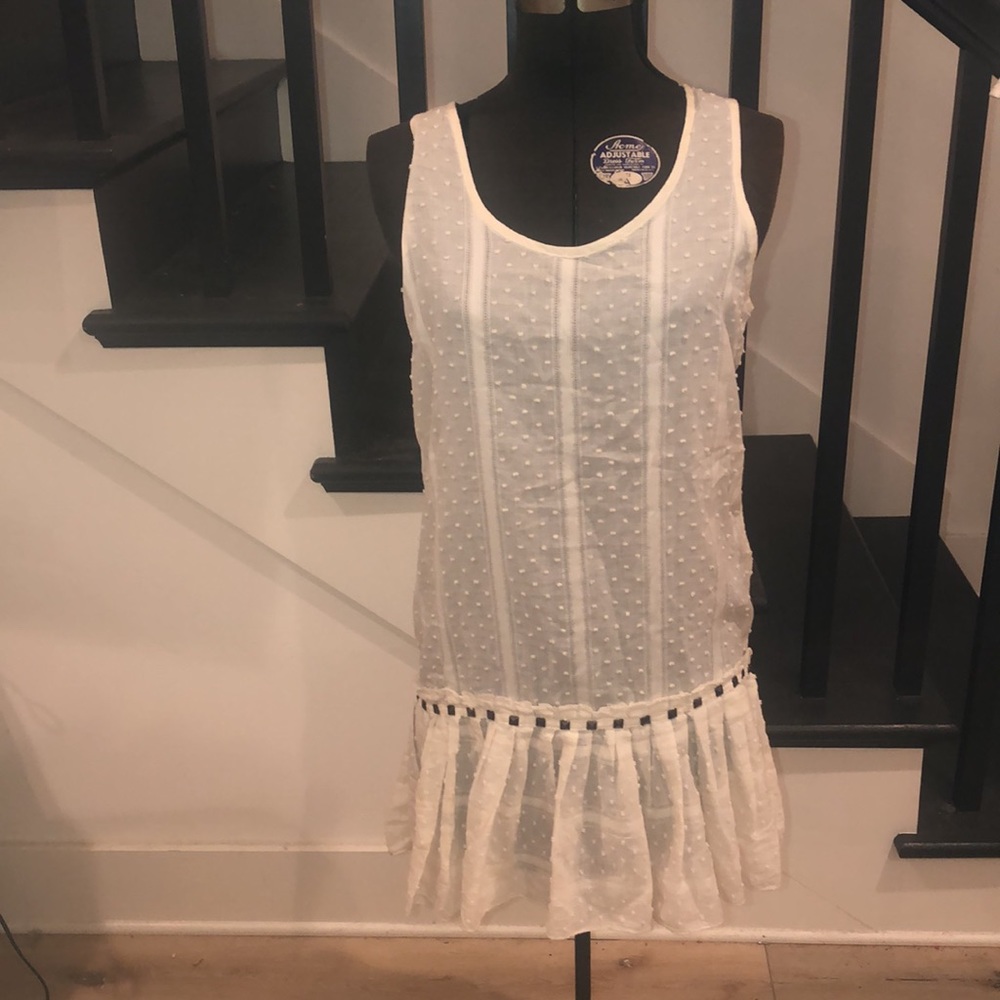 White Swiss Dot / Studded Drop Waist Dress - MK2K